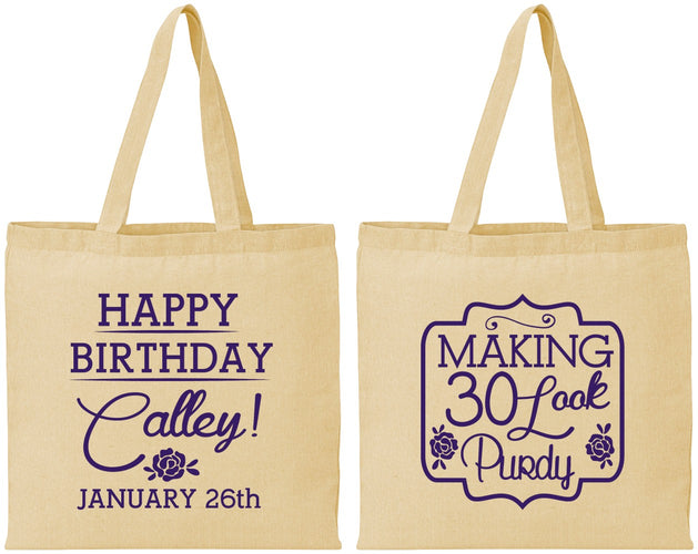 Personalized Birthday Cotton Tote Bags - 30 Look Purdy | 20022