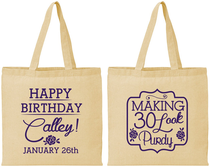 Personalized Birthday Cotton Tote Bags - 30 Look Purdy | 20022