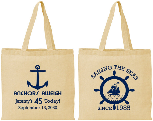 Personalized Birthday Cotton Tote Bags - 45th Nautical | 20023