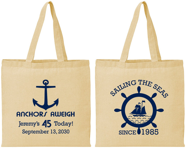 Personalized Birthday Cotton Tote Bags - 45th Nautical | 20023