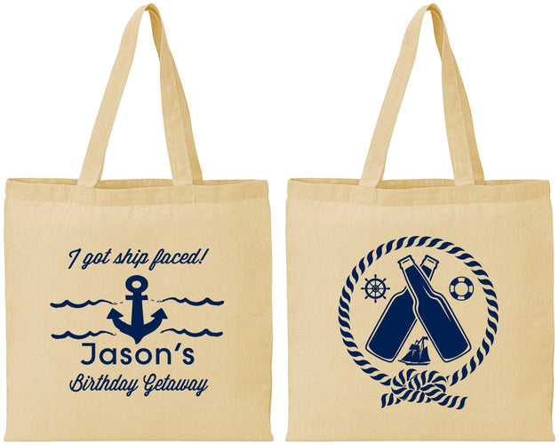 Personalized Birthday Cotton Tote Bags - Ship Faced Nautical | 20024