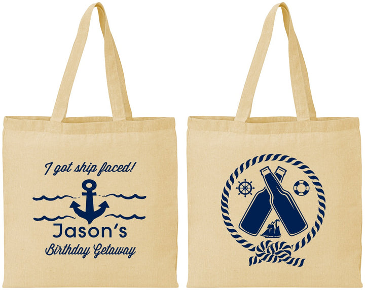 Personalized Birthday Cotton Tote Bags - Ship Faced Nautical | 20024