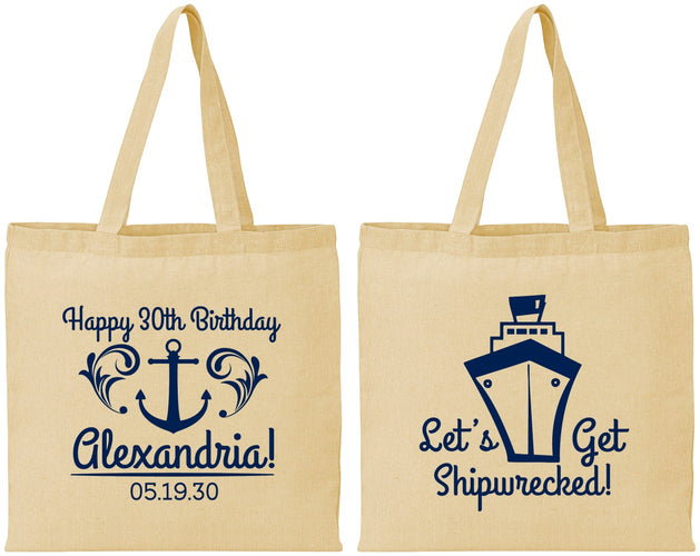 Personalized Birthday Cotton Tote Bags - 30th Shipwrecked | 20026