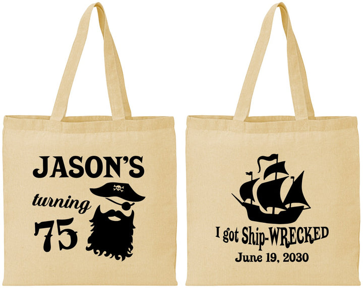 Personalized Birthday Cotton Tote Bags - 75th Shipwrecked | 20029