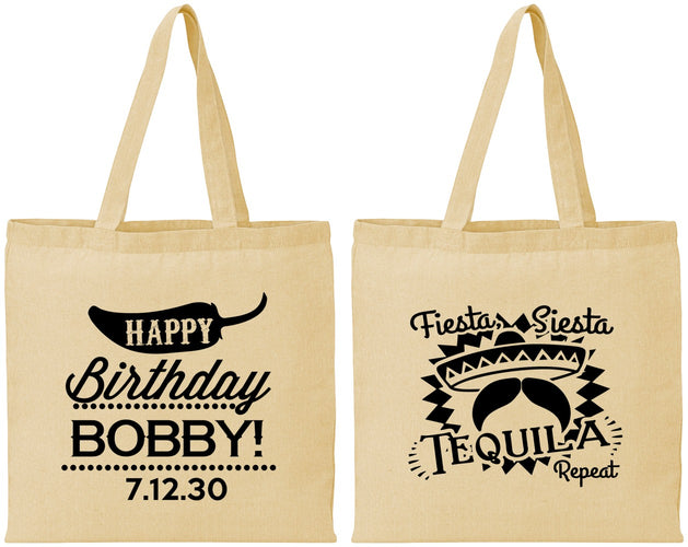 Personalized Birthday Cotton Tote Bags - Fiesta Siesta Tequila | 20032