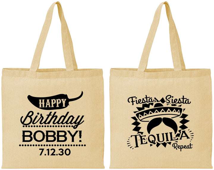 Personalized Birthday Cotton Tote Bags - Fiesta Siesta Tequila | 20032