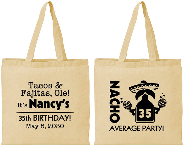 Personalized Birthday Cotton Tote Bags - 35th Nacho Average Party | 20036