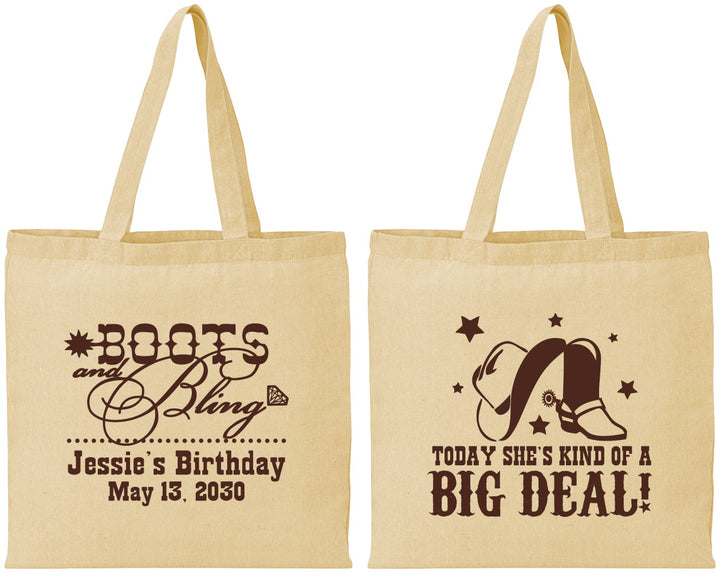 Personalized Birthday Cotton Tote Bags - Boots And Bling | 20038