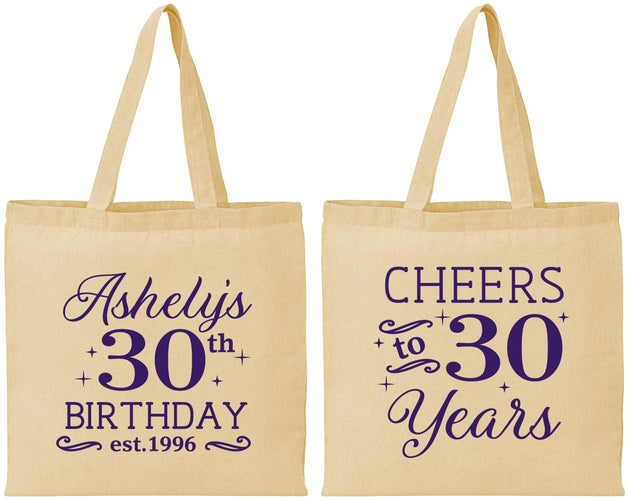 Personalized Birthday Cotton Tote Bags - Cheers To 30 Years | 20041