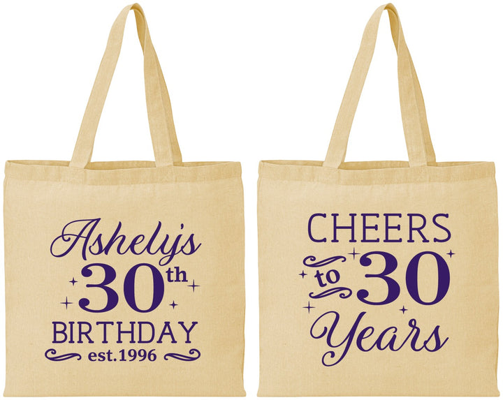 Personalized Birthday Cotton Tote Bags - Cheers To 30 Years | 20041