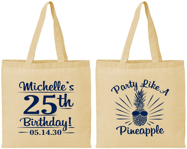 Personalized Birthday Cotton Tote Bags - 25th Pineapple | 20043