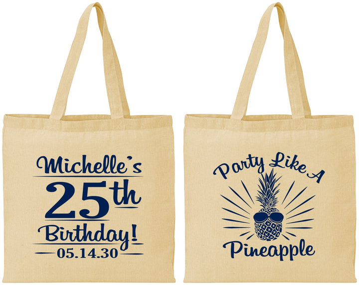 Personalized Birthday Cotton Tote Bags - 25th Pineapple | 20043