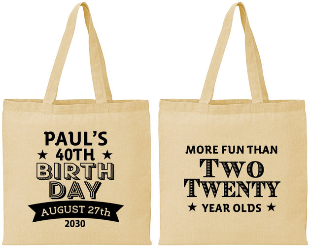 Personalized Birthday Cotton Tote Bags - 40th | 20045