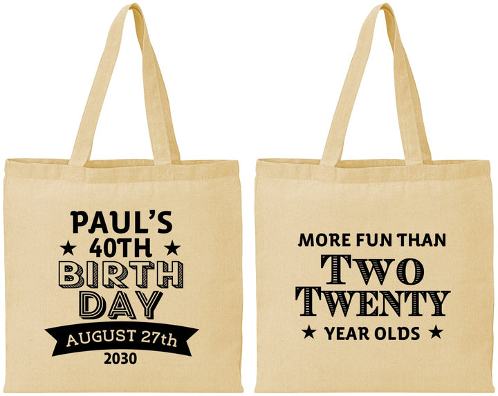 Personalized Birthday Cotton Tote Bags - 40th | 20045