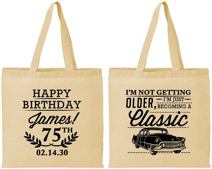Personalized Birthday Cotton Tote Bags - 75th Classic Car | 20055