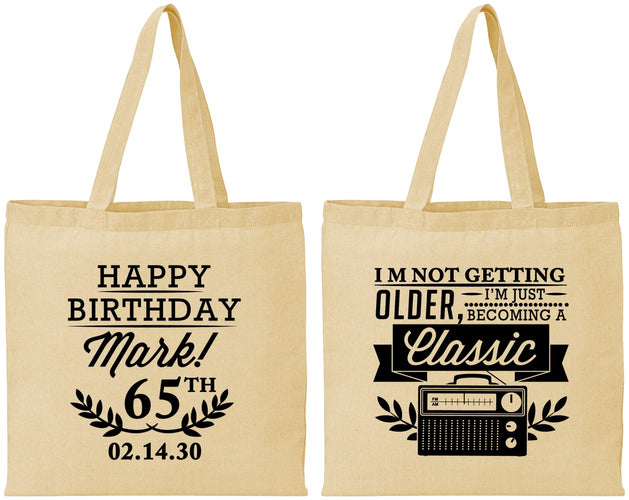 Personalized Birthday Cotton Tote Bags - 65th Classic Radio | 20056