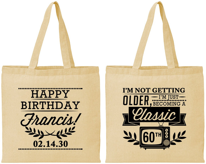 Personalized Birthday Cotton Tote Bags - 60th Classic Tv | 20057
