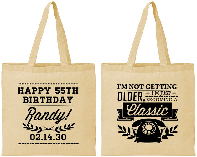 Personalized Birthday Cotton Tote Bags - 55th Classic Phone | 20058