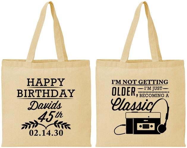 Personalized Birthday Cotton Tote Bags - 45th Cassette Tape | 20059