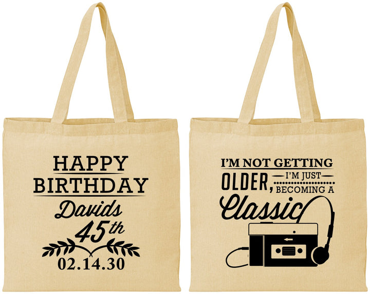 Personalized Birthday Cotton Tote Bags - 45th Cassette Tape | 20059