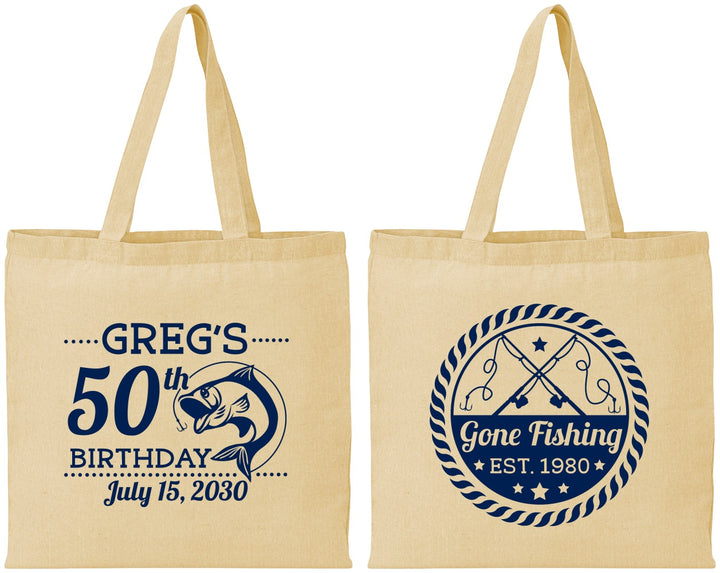 Personalized Birthday Cotton Tote Bags - 50th Nautical | 20065