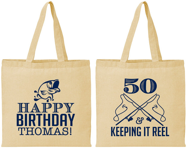 Personalized Birthday Cotton Tote Bags - 50th Keeping It Reel | 20066