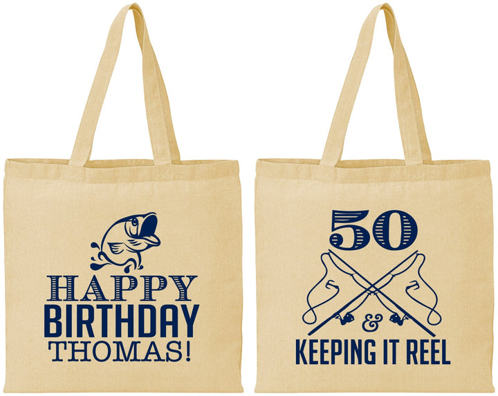 Personalized Birthday Cotton Tote Bags - 50th Keeping It Reel | 20066