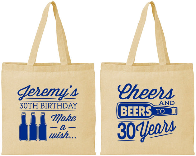 Personalized Birthday Cotton Tote Bags - Cheers Beers To 30 Years | 20076
