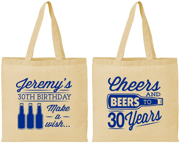 Personalized Birthday Cotton Tote Bags - Cheers Beers To 30 Years | 20076