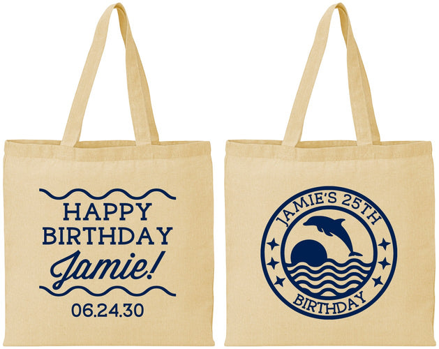 Personalized Birthday Cotton Tote Bags - 25th Dolphins | 20077