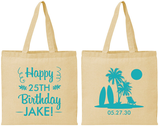 Personalized Birthday Cotton Tote Bags - 25th Beach | 20079