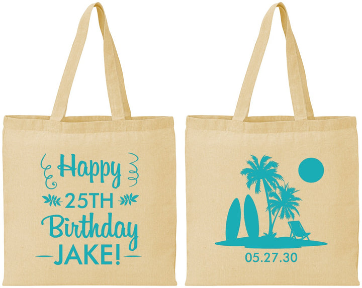 Personalized Birthday Cotton Tote Bags - 25th Beach | 20079
