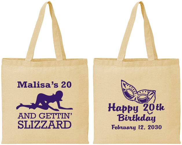 Personalized Birthday Cotton Tote Bags - 20th Mardi Gras | 20084