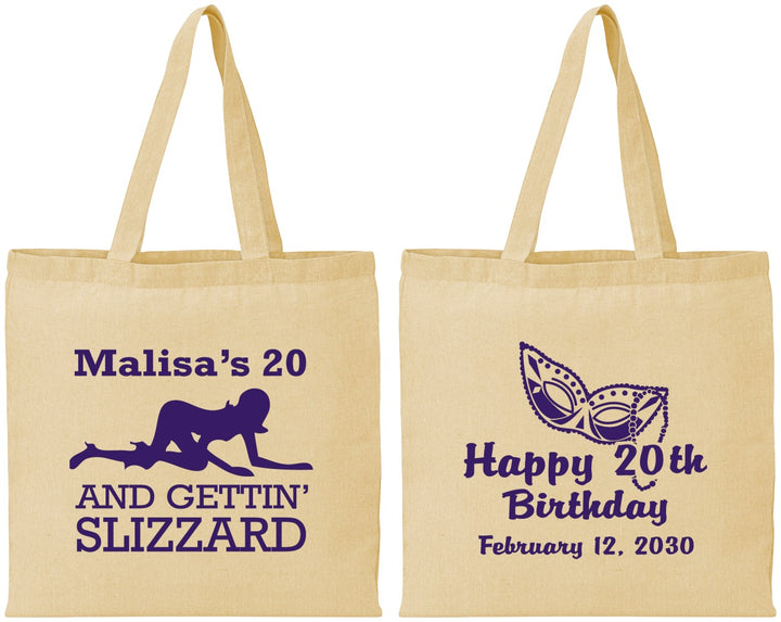 Personalized Birthday Cotton Tote Bags - 20th Mardi Gras | 20084