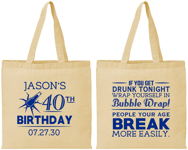 Personalized Birthday Cotton Tote Bags - 40th | 20088