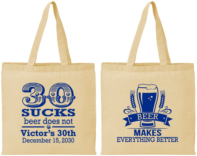 Personalized Birthday Cotton Tote Bags - 30th Sucks | 20097