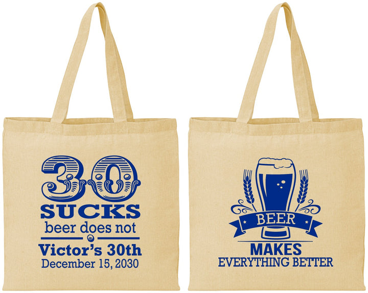 Personalized Birthday Cotton Tote Bags - 30th Sucks | 20097