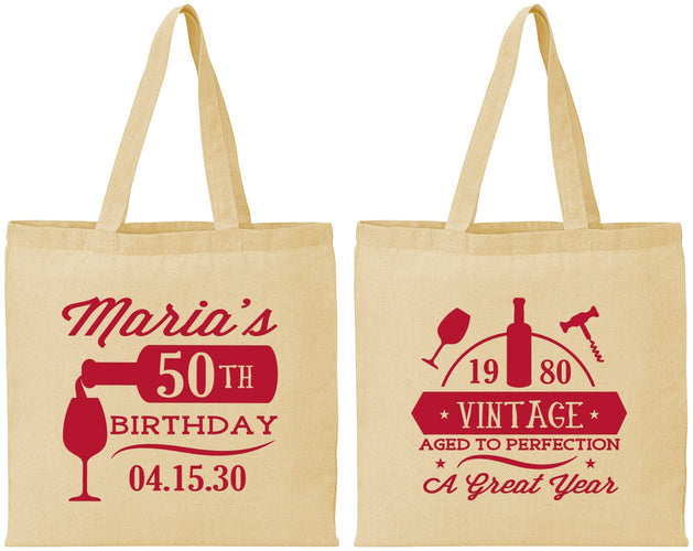 Personalized Birthday Cotton Tote Bags - 50th Wine | 20098