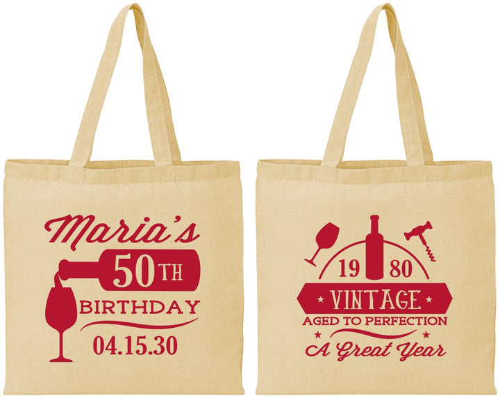Personalized Birthday Cotton Tote Bags - 50th Wine | 20098