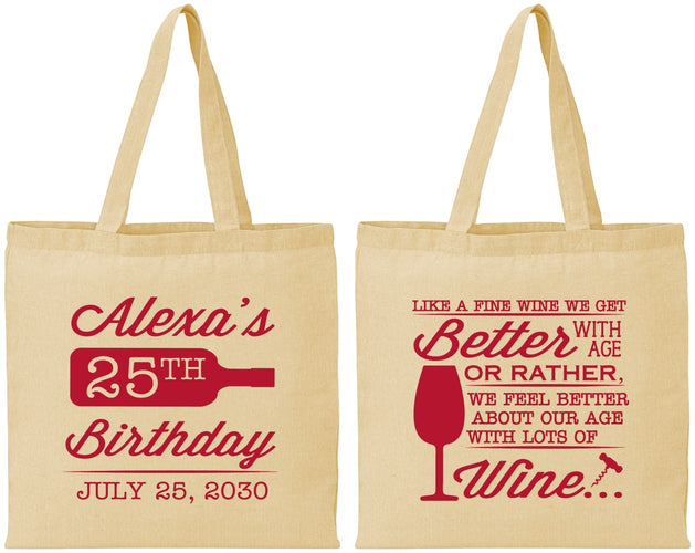 Personalized Birthday Cotton Tote Bags - 25th Wine | 20099