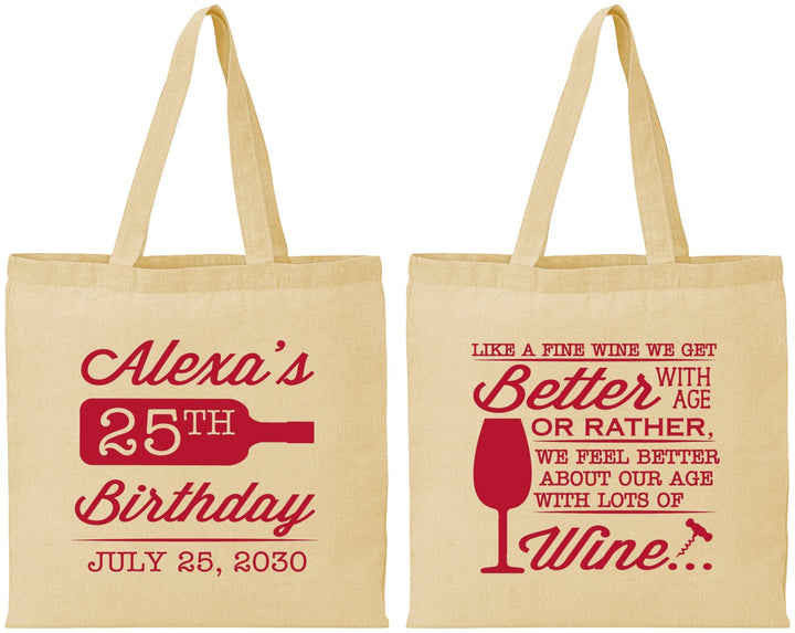 Personalized Birthday Cotton Tote Bags - 25th Wine | 20099