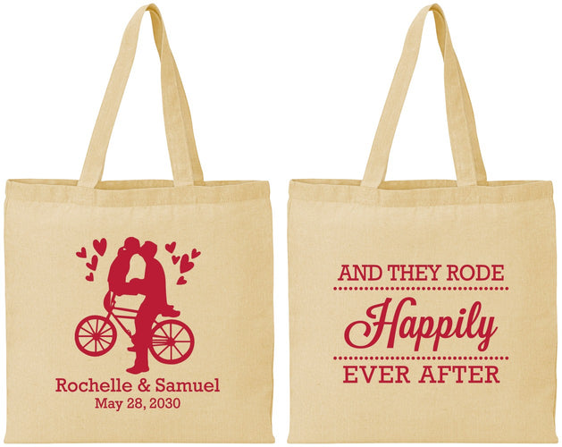 Personalized Wedding Cotton Tote Bags - Happily Ever After Bicycle | 201