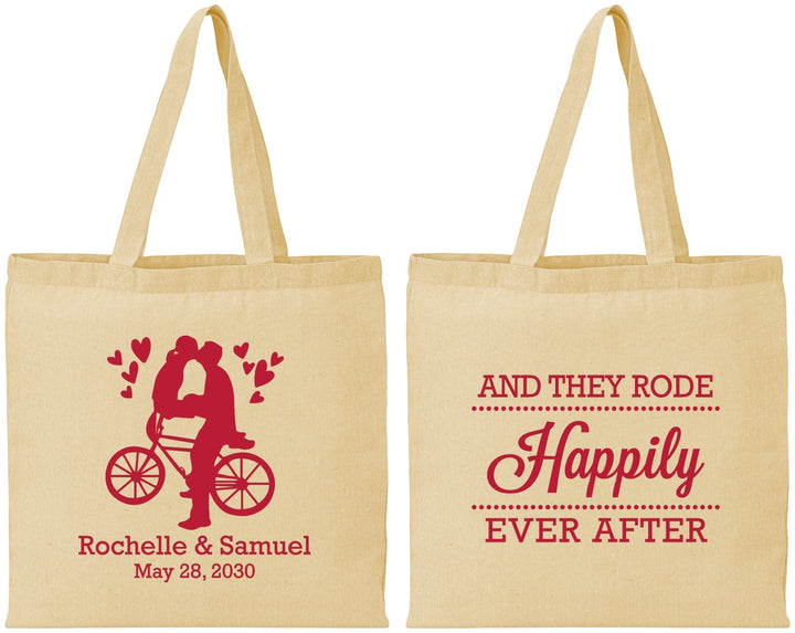 Personalized Wedding Cotton Tote Bags - Happily Ever After Bicycle | 201