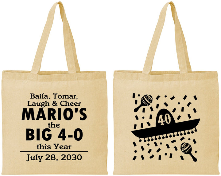 Personalized Birthday Cotton Tote Bags - 40th Mexico | 20109