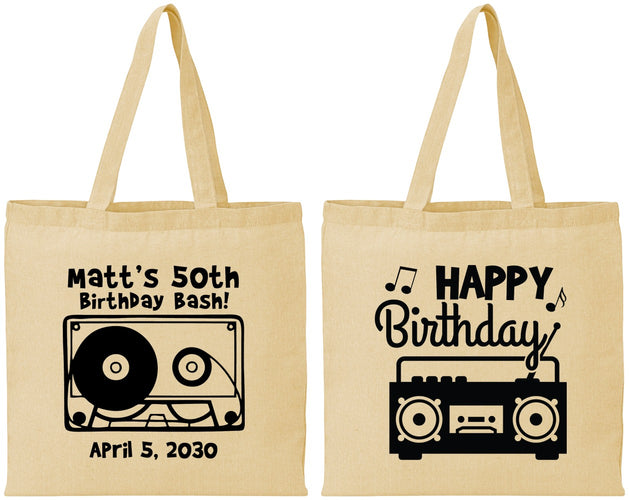 Personalized Birthday Cotton Tote Bags - 50th Cassette Tape | 20117