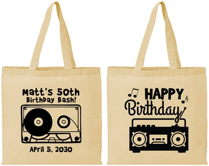 Personalized Birthday Cotton Tote Bags - 50th Cassette Tape | 20117