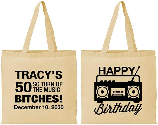Personalized Birthday Cotton Tote Bags - 50th Cassette Tape | 20118