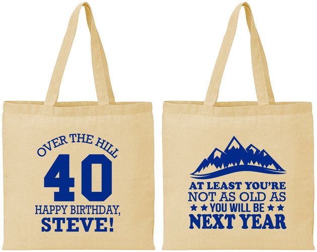 Personalized Birthday Cotton Tote Bags - 40th Over The Hill | 20123