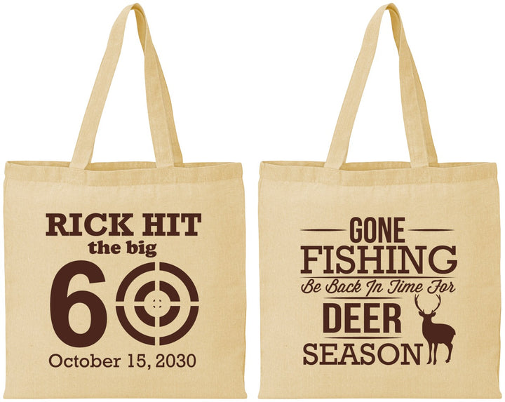 Personalized Birthday Cotton Tote Bags - 60th Gone Fishing | 20126
