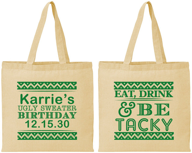 Personalized Birthday Cotton Tote Bags - Christmas Eat Drink Tacky | 20137